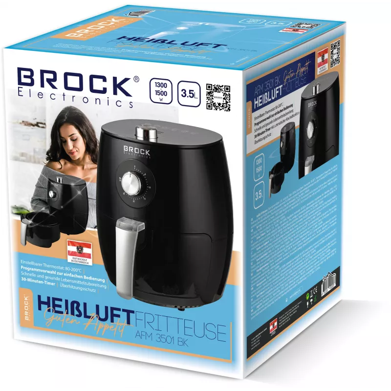 Brock AFM 3501 BK õhufritüür 3,5L 1300-1500W must digitaalne korv-fritüür