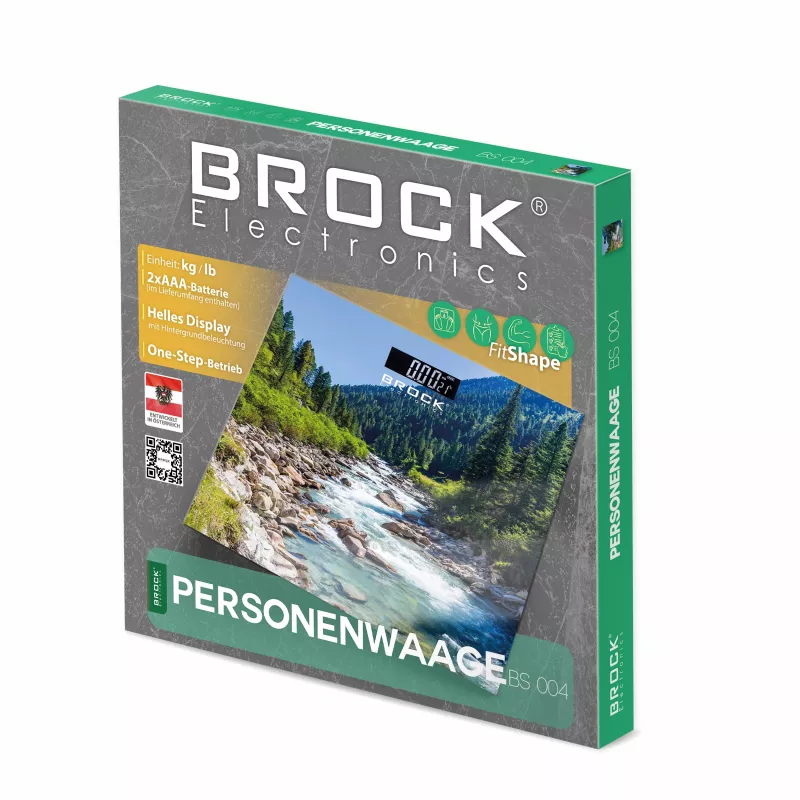 Brock BS 004 digitaalne vannitoakaal karastatud klaasist platvormiga, 180 kg kandevõime, 100 g täpsus, automaatne sisse/välja lülitus, 2x AAA patareid kaasas