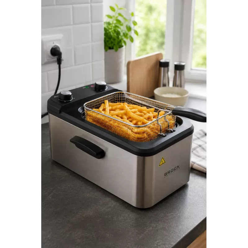 Brock DF 3001 SS fritüür 3,2L 2200W must/teras