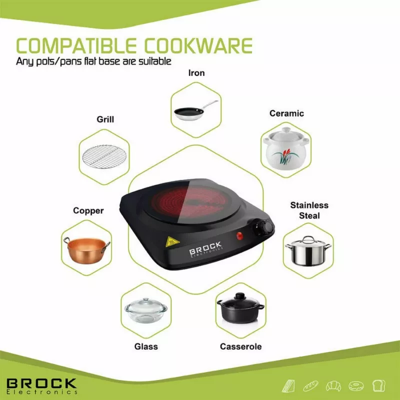 Brock HPI 3001 BK 1500W ühe kütteplaadiga elektripliit, malmplaadiga ja reguleeritava termostaadiga, must