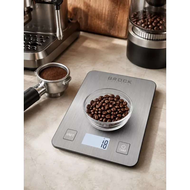 Brock SKS 1009 digitaalne köögikaal LED-ekraaniga, 5 kg mahutavus, 1 g täpsus, karastatud klaasist platvorm, must