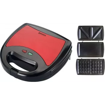 Brock SSM 2003 RD 3-in-1 võileivagrill, vahvliküpsetaja ja grill, 750 W, must/punane