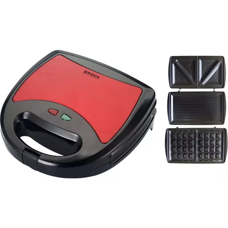Brock SSM 2003 RD 3-in-1 võileivagrill, vahvliküpsetaja ja grill, 750 W, must/punane