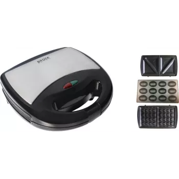 Brock SSM 2004 SS 3-in-1 võileiva-, vahvli- ja pähklikoogimasin, 750W, must/teras