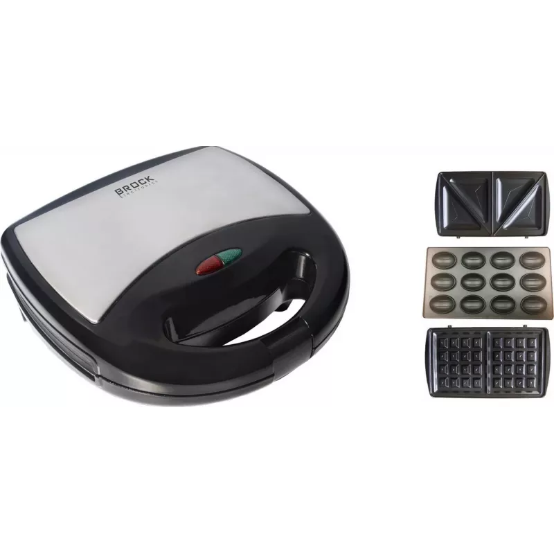 Brock SSM 2004 SS 3-in-1 võileiva-, vahvli- ja pähklikoogimasin, 750W, must/teras