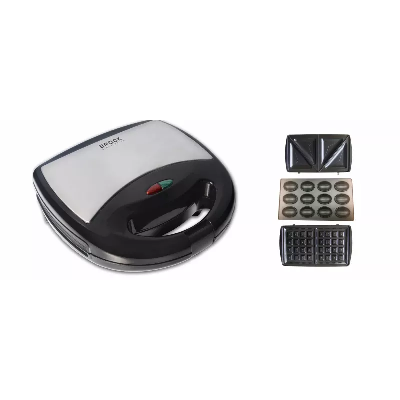Brock SSM 2004 SS 3-in-1 võileiva-, vahvli- ja pähklikoogimasin, 750W, must/teras