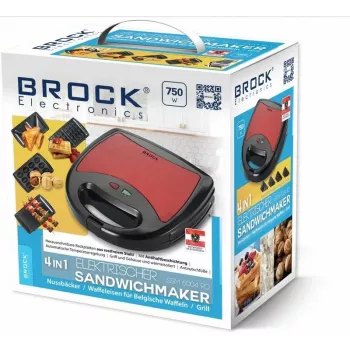 Brock SSM 6004 RD 4-in-1 võileiva/pähklikoogi/vahvli valmistaja ja grill 750 W, punane