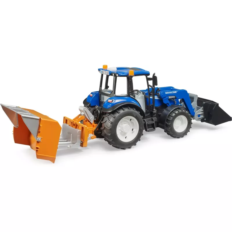 BRUDER New Holland T5.120 traktor koos esilaaduri, laadimiskasti ja kahvlitega 1:16