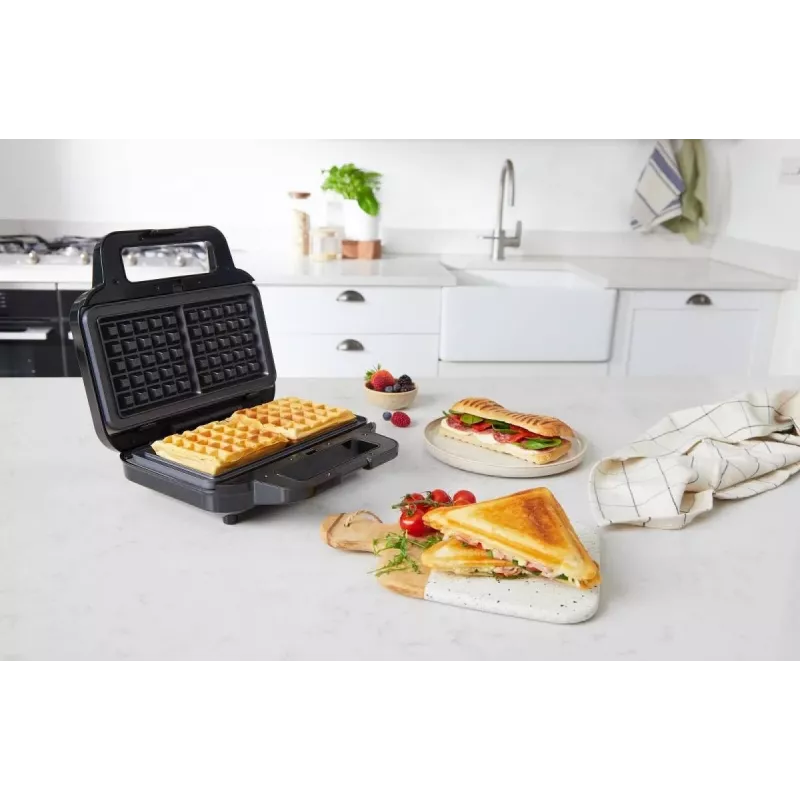BRV VST098X 3-in-1 võileivamasin, vahvlimasin ja grill, 850 W, DuraCeramic mittekleepuvad plaadid, must/hõbe