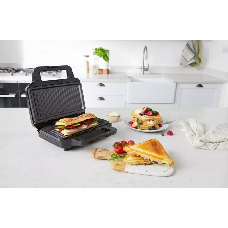 BRV VST098X 3-in-1 võileivamasin, vahvlimasin ja grill, 850 W, DuraCeramic mittekleepuvad plaadid, must/hõbe