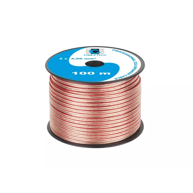 CABLETECH CCA 4.0mm kõlarikaabel 50m läbipaistev punane/must