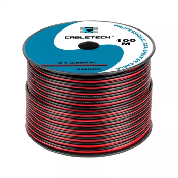 CABLETECH CCA kõlarikaabel 2.5mm must-punane 2-sooneline lame kaksikjuhe rullis