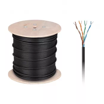 CABLETECH vaskarvutikaabel - UTP Cat5e keerdpaar + geel, 305 m, must, välistingimustesse