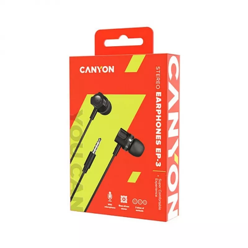 CANYON EP-3 In-Ear Peakomplekt Mikrofoniga, 1,2m Lame Kaabel, Tumehall