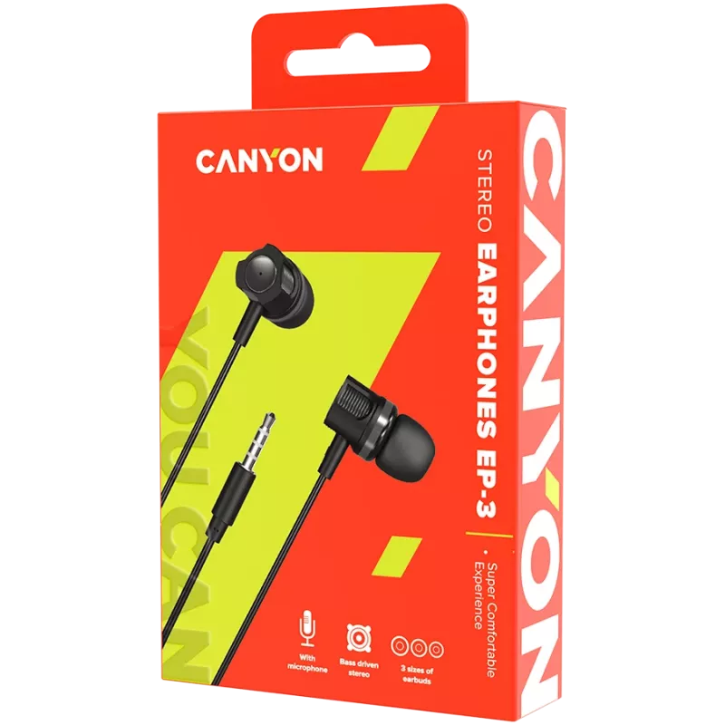 CANYON EP-3 In-Ear Peakomplekt Mikrofoniga, 1,2m Lame Kaabel, Tumehall