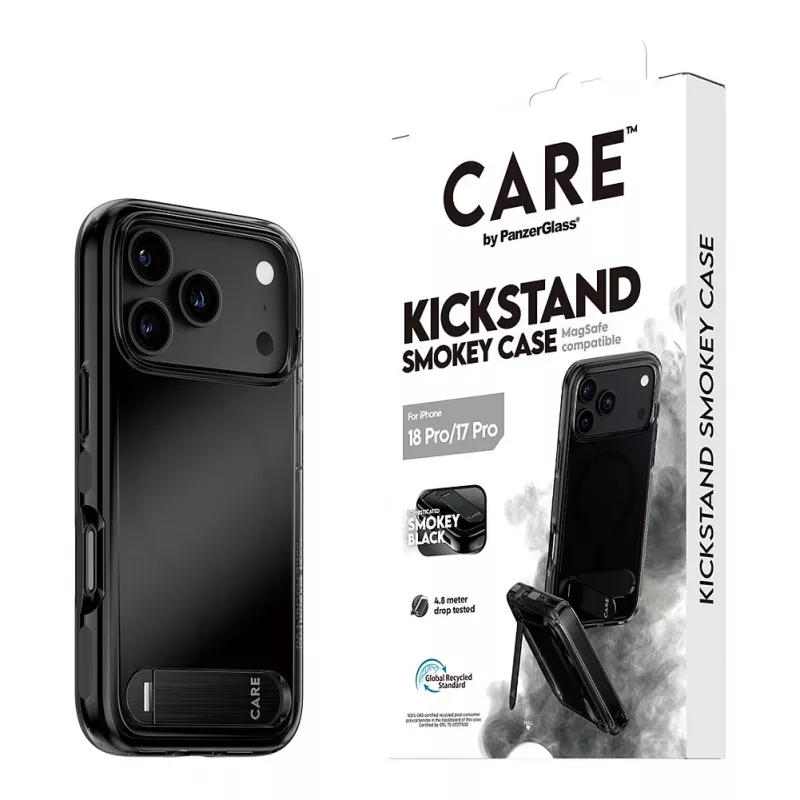 CARE by PanzerGlass Kickstandi ümbris Smokey Black MagSafe iPhone 17 Pro jaoks