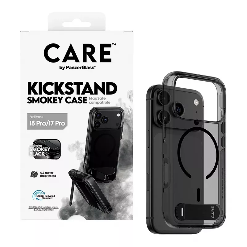 CARE by PanzerGlass Kickstandi ümbris Smokey Black MagSafe iPhone 17 Pro jaoks