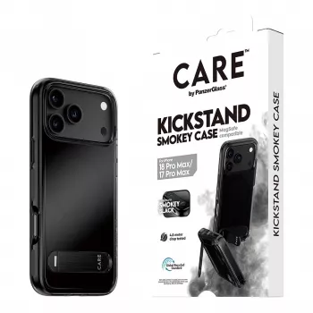 CARE by PanzerGlass Kickstandi ümbris Smokey koos musta MagSafe'iga iPhone 17 Pro Maxile