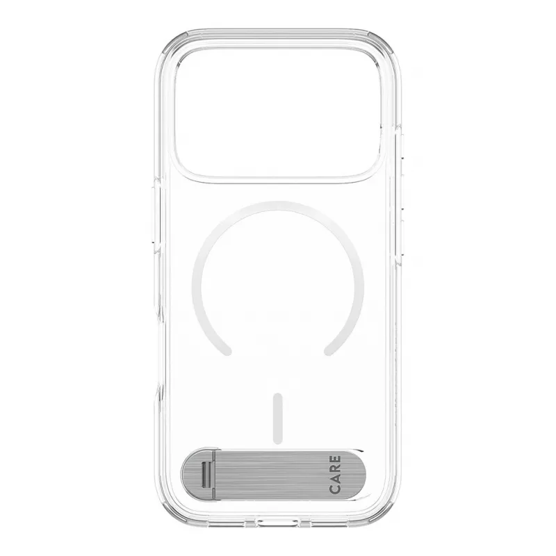 CARE by PanzerGlass Kickstand Case läbipaistev valge MagSafe'iga iPhone 17 Pro jaoks