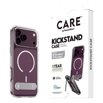 CARE by PanzerGlass Kickstand Case läbipaistev valge MagSafe'iga iPhone 17 Pro Maxile