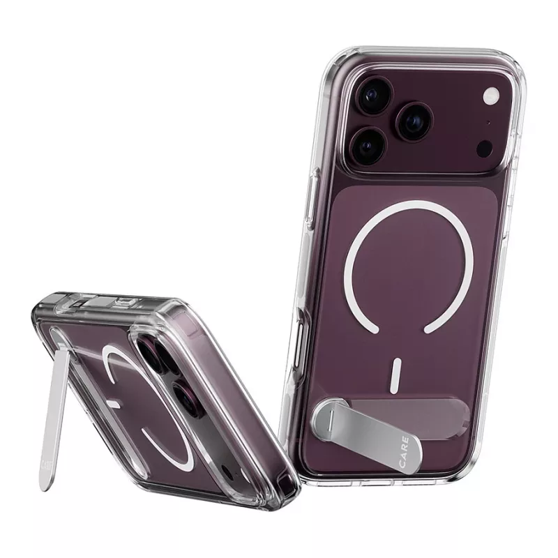 CARE by PanzerGlass Kickstand Case läbipaistev valge MagSafe'iga iPhone 17 Pro Maxile