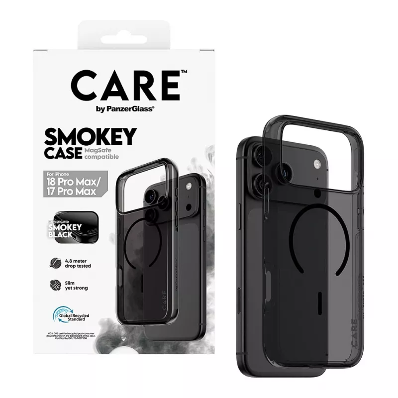 CARE by PanzerGlass Smokey ümbris musta MagSafe'iga iPhone 17 Pro Maxile