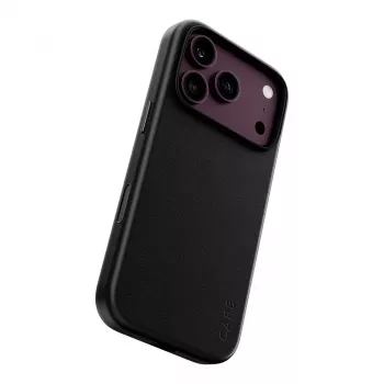 CARE by PanzerGlass Solo vegan-nahast ümbris must MagSafe'iga iPhone 17 Pro jaoks