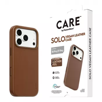 CARE by PanzerGlass Solo vegan-nahast ümbris pruun MagSafe'iga iPhone 17 Pro jaoks