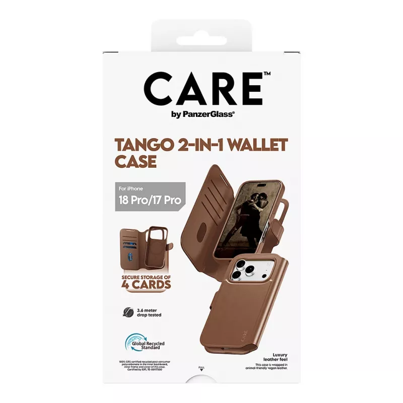 CARE by PanzerGlass Tango 2-in-1 rahakotikate pruun MagSafe'iga iPhone 17 Pro jaoks