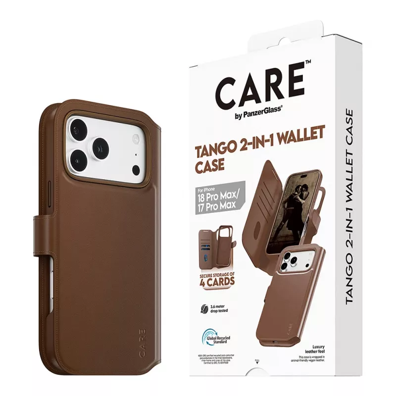 CARE by PanzerGlass Tango 2-in-1 rahakotikott pruun MagSafe-iga iPhone 17 Pro Max jaoks