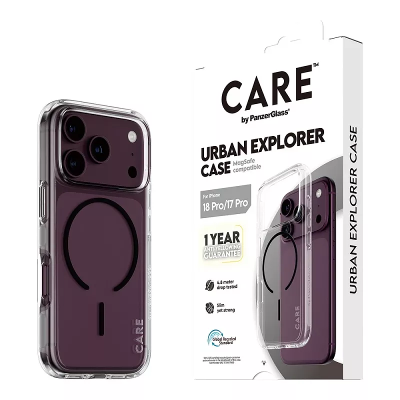 CARE by PanzerGlass Urban Explorer ümbris läbipaistev musta MagSafe'iga iPhone 17 Pro