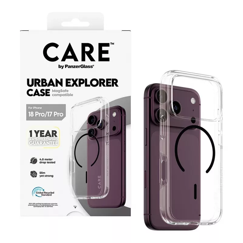 CARE by PanzerGlass Urban Explorer ümbris läbipaistev musta MagSafe'iga iPhone 17 Pro