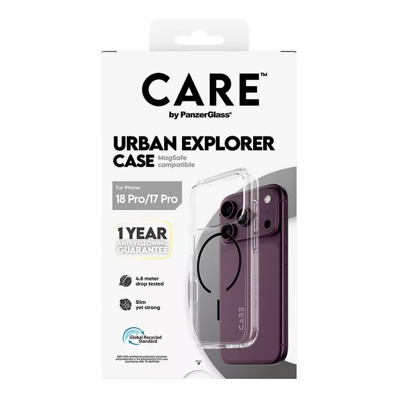 CARE by PanzerGlass Urban Explorer ümbris läbipaistev musta MagSafe'iga iPhone 17 Pro