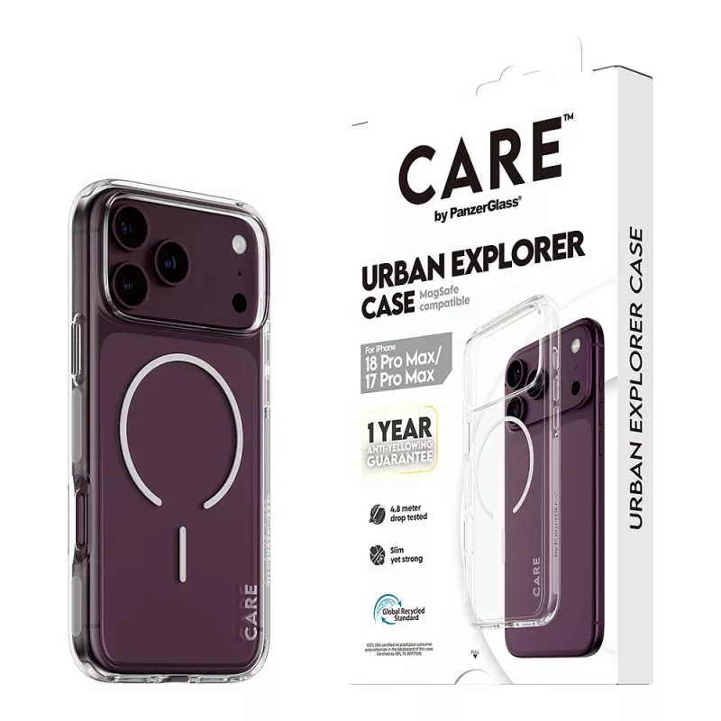 CARE by PanzerGlass Urban Explorer ümbris läbipaistev valge MagSafe'iga iPhone 17 Pro Maxile