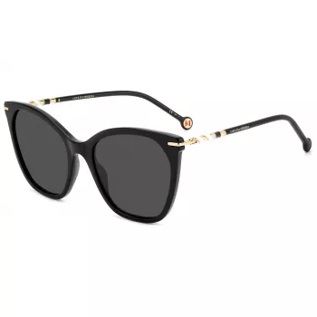 Carolina Herrera HER0091S807 Naiste Kassiprilli Päikeseprillid - Must Atsetaatraam, Hallid Polükarbonaat Läätsed, UV400 Kaitse