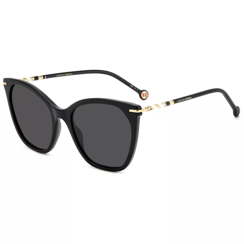 Carolina Herrera HER0091S807 Naiste Kassiprilli Päikeseprillid - Must Atsetaatraam, Hallid Polükarbonaat Läätsed, UV400 Kaitse