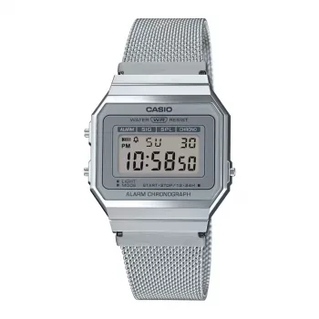 CASIO A700WM-7A Unisex digitaalkell - 37,4 mm hõbedane Milano silmkoekett