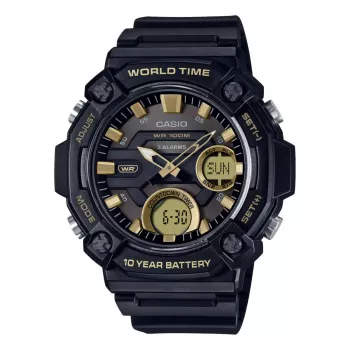 CASIO AEQ-120W-9A meeste analoog-digitaalkell, 53,3 mm, must vaigukorpus, must vaigurihm, kuldsed aktsendid