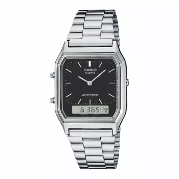 CASIO AQ-230A-1D Unisex Analoog-Digitaalne Kell, 38.8mm, Hõbedane Roostevabast Terasest Rihm, Must Siht