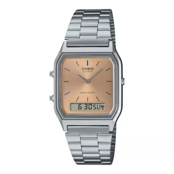 CASIO AQ-230A-4A Unisex Analoog-Digitaalne Kell, 38.8mm, Hõbedane Korpus, Punane Siht, Roostevabast Terasest Rihm