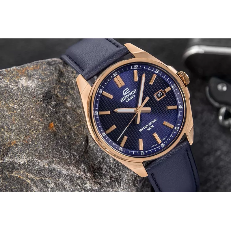 Casio Edifice EFV-150CL-2AVUEF meeste sinise sihverplaadiga pruuni nahkrihmaga käekell