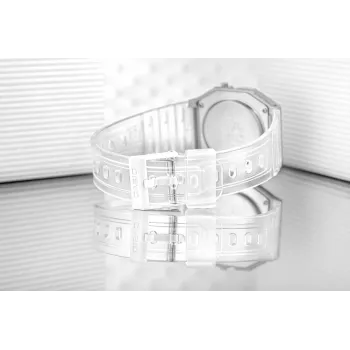 Casio F-91WS-7DF digitaalkell – läbipaistev valge vaigust korpus, unisex, kvarts, LED-taustvalgustus, veekindel 3 ATM