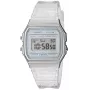 Casio F-91WS-7DF digitaalkell – läbipaistev valge vaigust korpus, unisex, kvarts, LED-taustvalgustus, veekindel 3 ATM