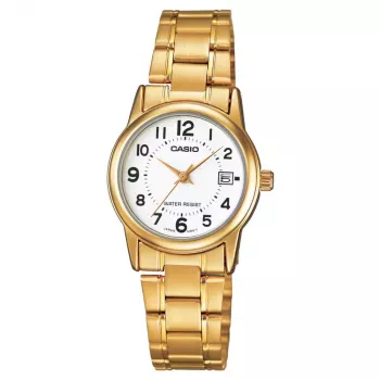CASIO LTP-V002G-7B Naiste analoogkvartskell, 25mm kullatooniga roostevabast terasest korpus, hõbedane sihverplaat