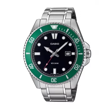 Casio MDV-107D-3AVEF Meeste Analoog Kvartskell Rohelise Sihtnumbri ja Roostevabast Terasest Käevõruga, 200m Veekindlus