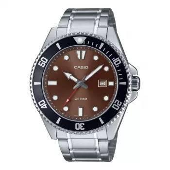 CASIO MDV107D5AVDF Meeste Analoog Kvartskell, 42 mm, Pruun Siht, Hõbedane Roostevabast Terasest Rihm
