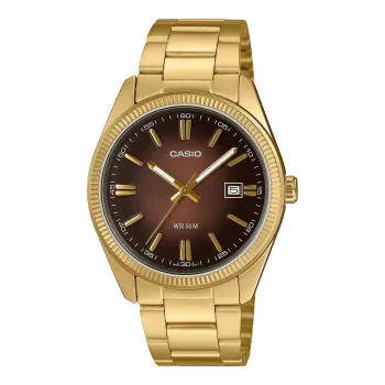 Casio meeste MTP1302PGC5AV analoog roostevabast terasest käekell pruuni sihverplaadi ja roosakuldse viimistlusega