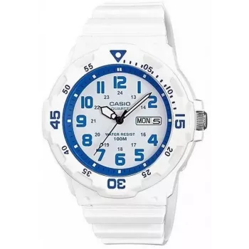 CASIO MRW200HC7B2VD meeste analoogkvartskell päeva-kuupäeva näiduga, 100m veekindlus, vaigurihm, valge sihverplaat, sinine/punane raam