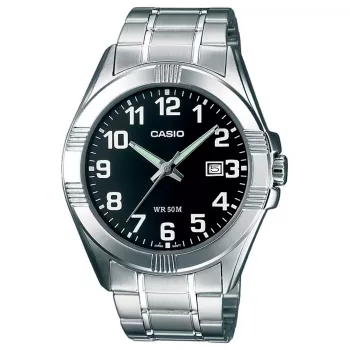 CASIO MTP-1308D-1B meeste analoogkvartskell, roostevaba teras, 43,5 mm, must sihverplaat, kuupäeva kuvamine