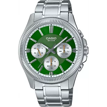 Casio MTP-1375D-3A meeste analoogkvartskell rohelise numbrilaual ja hõbedase roostevaba terasega